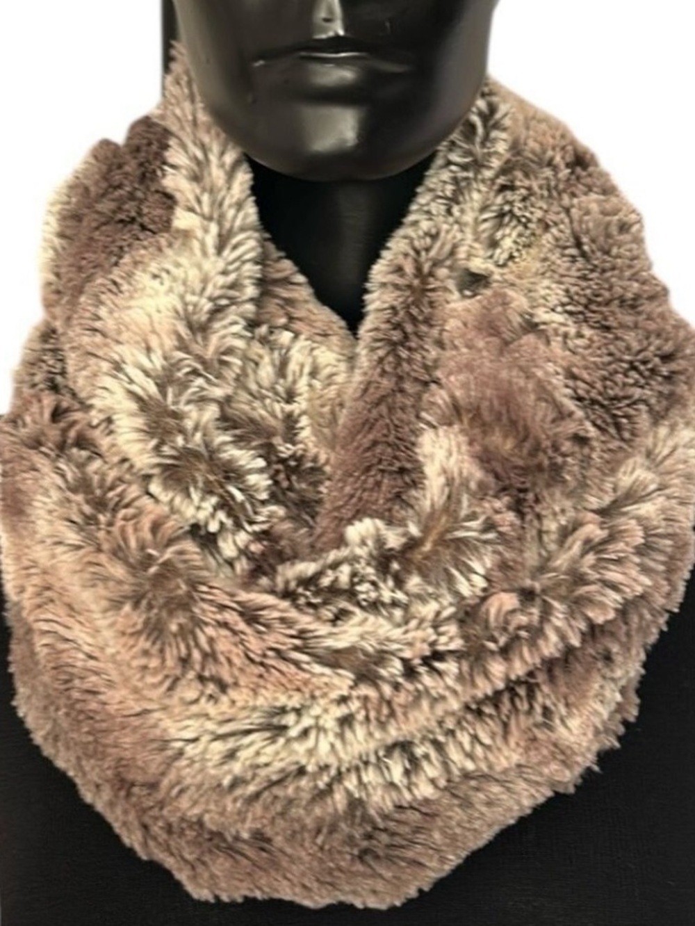 LOFT Faux Fur Cozy Plush Infinity Scarf in Brown and Tan